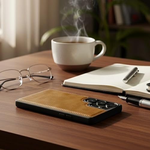 Image of Leather Case for Samsung Galaxy S21FE Premium Protective Stylish Slim Cover with Shockproof Raised Edges Brown