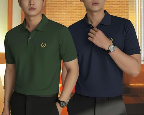 Image of MACK JONNEY Men's Solid Polo T-Shirt | Premium Cotton Blend | Regular Fit | Short Sleeve | Collared Casual Wear|Pack of 2 -MJ-157