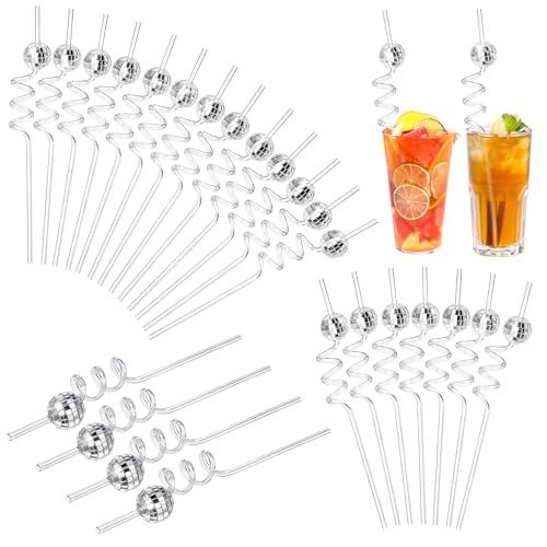 50 Pcs Disco Ball Straws Reusable 70s Retro Mini Balls Decor Reusable Straw