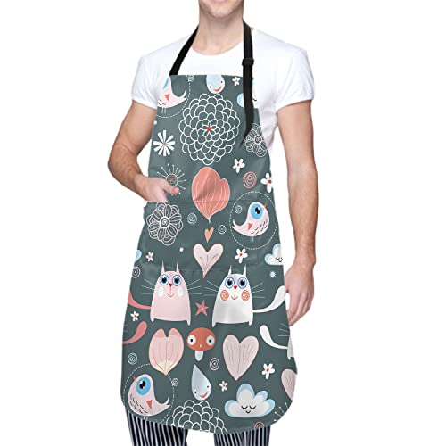 Sweetshow Loving Cute Cat Apron Funny Animal Cooking Kitchen Bib Apron For Women Men With 2 Pockets And Adjustable Neck And Waterproof Stain Resistant Polyester Artist Apron #TOP2