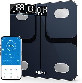 RENPHO Inteligentne Wi-Fi Wagi tkanki tłuszczowej do masy ciała, Cyfrowa waga łazienkowa Waga Bluetooth, Monitor składu ciała Wagi BMI z aplikacją na smartfona do toru fitness, technologia Step-On, czarny