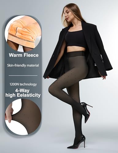Image of KBVOT Fleece Lined Tights Women Sheer Warm Pantyhose Leggings Fake Translucent Thermal Winter Thick Tights for Dresses