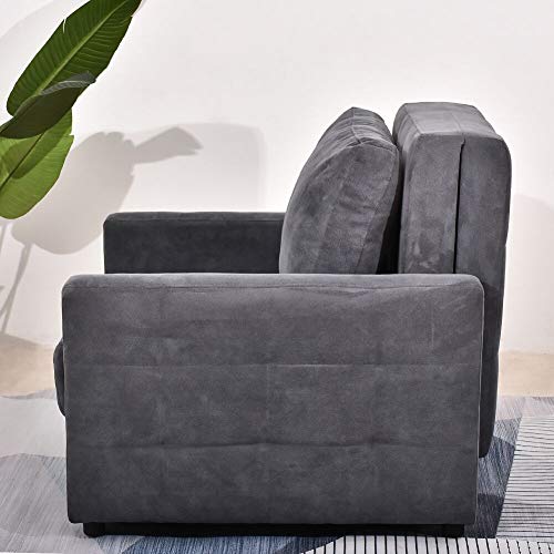 URRED Convertible Chair Sleeper Bed, Pull Out Sleeper Chair Armchair Bed with Storage Space, Wooden Frame, Linen Fabric (Gray)