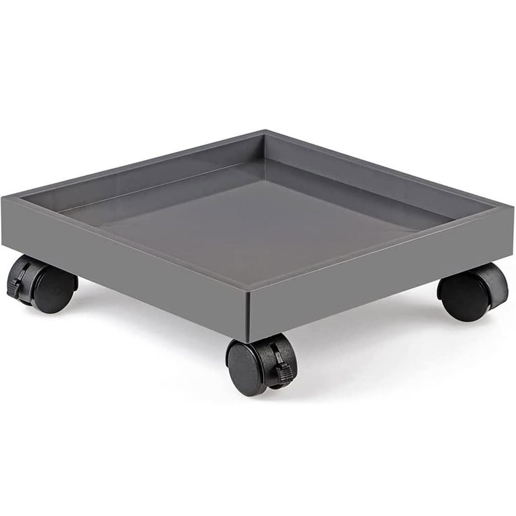DFGHNBVC Square Rolling Plant Caddy Stand Outdoor With Locking Wheels,Abs Plastic Wheeled Strong Plant Trolley Pallet, Flower Pot Mover With Casters For Indoor 17Inch,Grey-17Inch