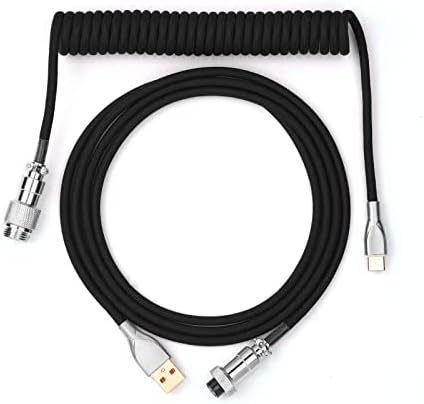 EPOMAKER Mix 1.8m Coiled Keyboard Cable, USB C to USB A TPU Cable for Mechanical Gaming Keyboard, with Detachable Metal Aviator for Custom Keyboard, Black