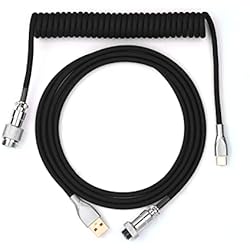 EPOMAKER Mix 1.8m Coiled Keyboard Cable, USB C to USB A TPU Cable for Mechanical Gaming Keyboard, with Detachable Metal Aviator for Custom Keyboard, Black
