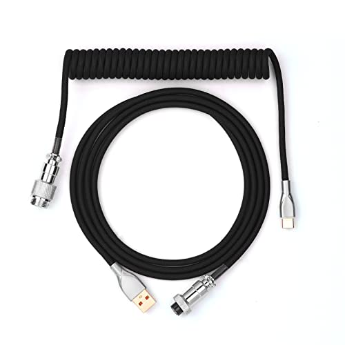 EPOMAKER MIX kabel USB typu C, 1,8 m, typ C na USB A, TPU, mechaniczny kabel spiralny do klawiatury ze zdejmowanym złączem Aviator do klawiatury gamingowej (czarny)