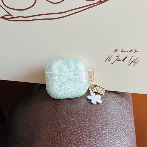 Image of MINSCOSE for AirPods 4 Clear Case,Cute Flower Floral Aesthetic Design with Floral Keychain, Soft TPU Protective Shockproof Case for Women Girl for Airpods 4-Green