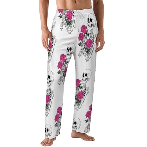 Skull Print Men's Pajama Pants Lightweight Casual Soft Lounge Pants Sleepwear with Drawstring Pockets