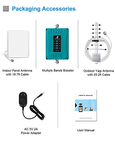 5-Band Cell Phone Signal Booster for All Carriers Verizon AT&T 3G 4G LTE Home Office Use - Multiple Band Cellular Repeater Kit Boost Voice and Data Up to 4,500Sq Ft