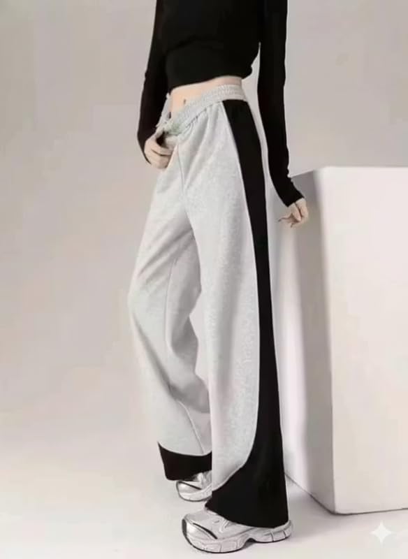 Image of Plain Women's Loose Fit Track Pants - Polycotton Joggers with Elastic Waistband & Side Pockets | Lower Comfortable for Gym, Running & Casual Wear