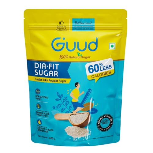 Image of GUUD - DIA Fit 100% Natural Sugar with Ayurvedic Herbs, 450g | Low GI, 60% Fewer Calories & 1 Spoon Equals 2 Spoons of Regular Sugar in Sweetness | Supports Diabetes Management