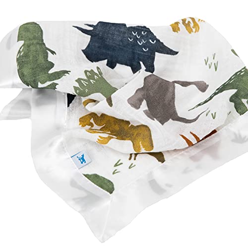 Little Unicorn Security Blankets 3 Pack | 100% Cotton Muslin With Satin Border| Super Soft And Breathable | Baby, Infant, Toddler | Lovey For Boys And Girls | Dino Friends #TOP3