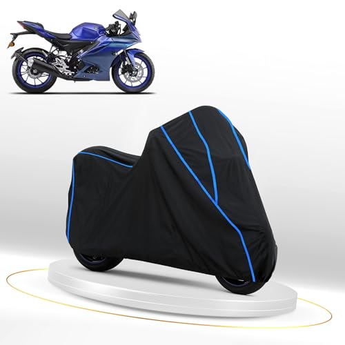Image of Waterproof Bike Cover for Yamaha R15 | Heavy Duty Polyester | All-Weather, Dustproof, UV Protection | Triple Stitched Elastic Hem, Snug Fit Black