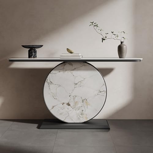Image of Modern Console Table with Metal Base, Narrow Entryway Sofa Table with Sintered Stone Tabletop, for Small Spaces, Hallway, Foyer, Living Room(Black e,150cm/59.05")