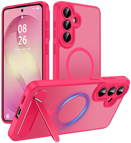 AMILIFECASES Magnetic for Samsung Galaxy S26+ Plus Case, [Compatible with MagSafe][Full Camera Protection][Built-in Invisible Kickstand] Translucent Matte Phone Case for S26 Plus 6.7" - Hot Pink - image 1