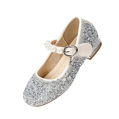 Little Girls Glitter Low Heel Dress Shoes Flower Mary Jane Wedding Party Princess Ballet Flats2