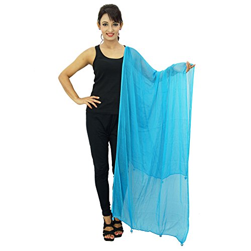 Long Stole Chiffon Blend Dupatta Neck Wrap Women Indian Scarves Chunni, Aqua Blue-1, One Size3