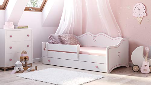KOBI Cama Infantil Emma | Blanca para Habitación Juvenil | 180x80CM | Con Cajón | Al Baño de Las Chicas (EMMA/SZ/180/R)