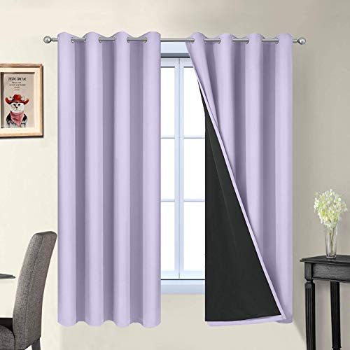 Image of Yakamok 2 Thick Layers Completely Blackout Window Treatment Thermal Insulated Drapes for Girl's Bedroom(52Wx63L, Lilac, 2 Panels)