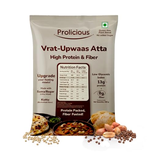 Image of Protein & Fibre Rich Atta, 97g Protein + 52g Fibre, Low GI, Gluten Free, Vegan, Little Millet & Buckwheat Flour, Suitable for Diabetes & PCOS Diet, 450g