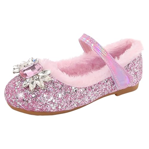 Little Girl's Sparkle Princess Party Shoes Adorable Plush Fleece Lined Mary Jane Flats Girls Dress Shoes Winter Shoes