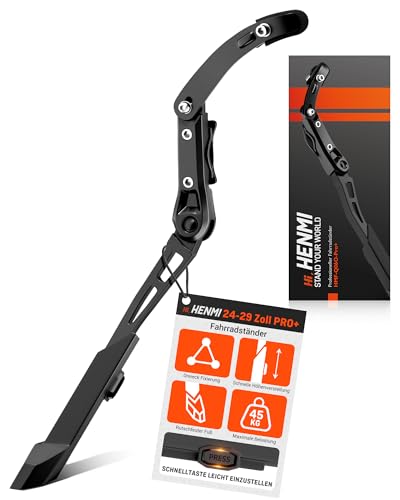 HENMI Fahrradständer 24-29 Zoll Pro+ für Runde Rahmen Höhenverstellbarer Fahrrad ständer aus Aluminium Extra Stabil Seitenständer für Mountainbike e Bike Rennrad City Trekking