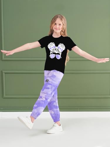 Image of ARTMINE Girls' 2 Piece Outfits Casual Drawstring Jogger Pants and Basic Short Sleeve Top Set, 6-14 Years