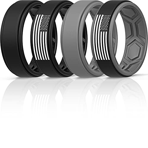 ThunderFit Silicone Wedding Rings for Men, Breathable Airflow Pattern 8mm Wide 2mm Thick - 1/4/5/8 Variety Multipack