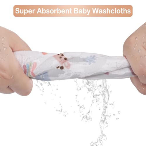 Image of Baby Washcloths, 24Pack Baby Wash Cloths Extra Soft & Ultra Absorbent, Baby Towels and Washcloths Face Towels for Unisex Boys Girls Body, Washclothes Gentle on Sensitive Skin, 9x9 Elephants & Giraffes