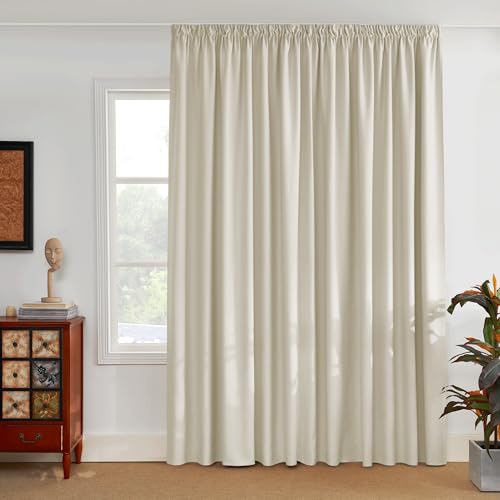 PONY DANCE Cortina Opaca Termica Aislante Frio y Calor para Salon Modernas 1 Pieza, Cortinas Blackout 3 Metros para Ventanas Grandes para Riel, 300x245 CM, Beige Claro