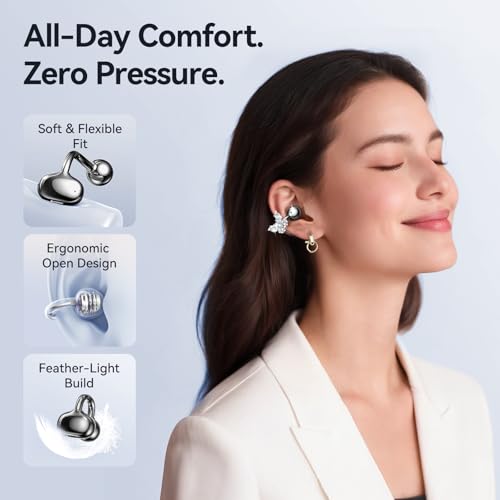 Image of Kinglucky Gen2 Clip-On Earbuds with Butterfly Earrings, Black | Charge & Store Without Removing Earrings, Comfortable Fit, 50H Playtime, Open-Ear Bluetooth Headphones, For Women, Small Ears