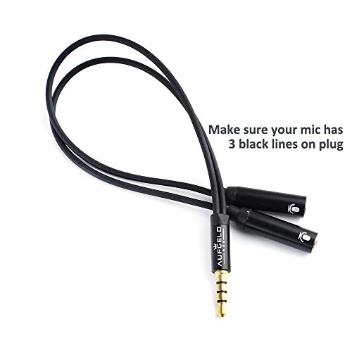 Professional AUFGELD Dual Mic Adapter 3.5mm Jack Headset Splitter 4 Pole Male to 2 Dual Female Lavalier Lapel Microphone for Apple iPhone iPod Android Windows Smartphones Headphones (Mic + Audio)