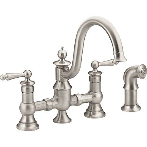 Moen S713 Waterhill Two Handle Traditional Bridge Kitchen Faucet with Side Sprayer, Chrome