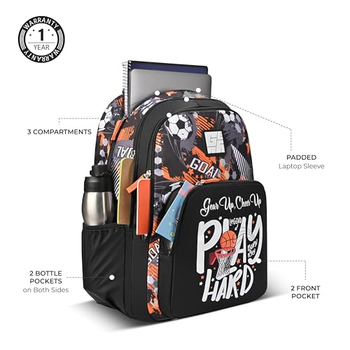 Image of Gear Athletic 17 inch /20L Medium Water Resistant School Bag /Casual Backpack /Daypack /Laptop Bag for Boys /Girls (Black - White)
