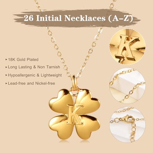 A-Z Initial Necklace for Women - 22mm Floral Motif Pendant 18K Gold Plated Brass - 26 Alphabet Letter Charms - 20 Inch Adjustable Chain - Birthday Mother’s Day Gifts​​4