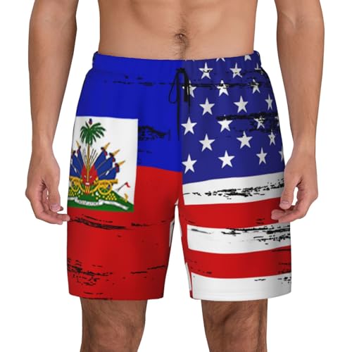 Haiti Haitian Map Flag Gold Men's Swimming Trunks Lightweight Breathable Beach Shorts Quick Dry Swim Shorts with Pockets2