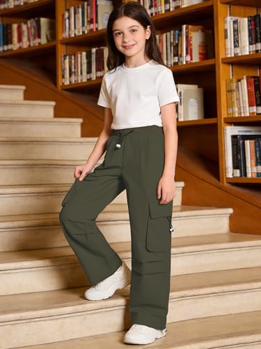 Image of SANGTREE Girls Parachute Pants Loose Lightweight Drawstring Waist Hip Hop Cargo Pants,6-16 Years