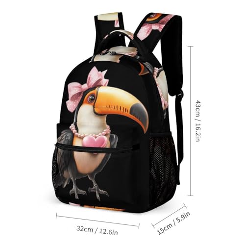 Toucan Wearing Pearl Necklace Printed Backpack with Lunch Box Bag Pencil Case Pouch 3pcs Daypack Set for Women Men2