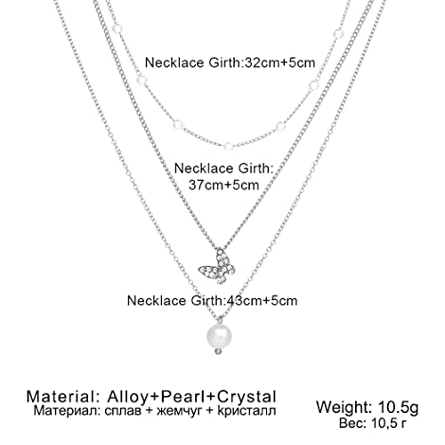 Boho Pearl Layered Necklace Silver Flower Pendant Chains Bohemia Multilayer Beads Adjustable Necklaces Jewelry For Women & Girls, One Size #TOP5