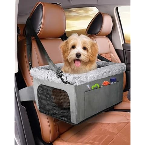 Dog Car Seat for Small Dogs, Detachable and Washable Dog Car seats Small Under 20lb, Upgraded Console Dog Booster Seat with Metal Frame, Pet Car Seat with Storage Pockets and Safety Leash Cover