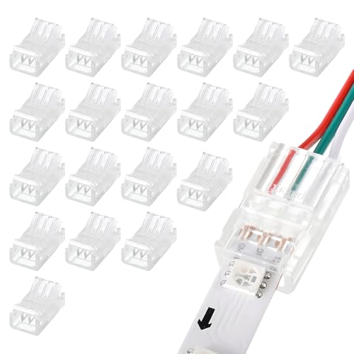 Chihutown 20 Pièces LED à 3 Broches 10mm Connecteur d'éclairage à Bande LED, Câble de Connexion et Bande, Connecteur Sans Soudure, Bande Flexible Adaptateur, pour LED COB Bande