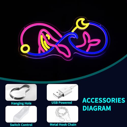 Image of Whale Neon Sign, JGHTURIE Cute Pink Neon Signs for Decor, Animal LED Sign for Room Decor, Bar, Party, Man Cave, USB Powered
