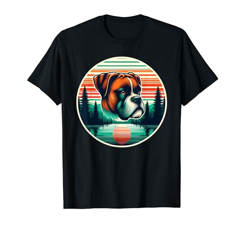 Boxer Dog Lover Sunset, estilo retro, vintage, años 80 y 70 Camiseta