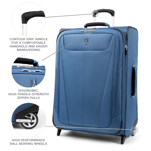 Travelpro Maxlite 5 Softside Expandable Upright 2 Wheel Checked Luggage, Lightweight Suitcase, Men and Women, Ensign Blue, Checked Medium 26-Inch3