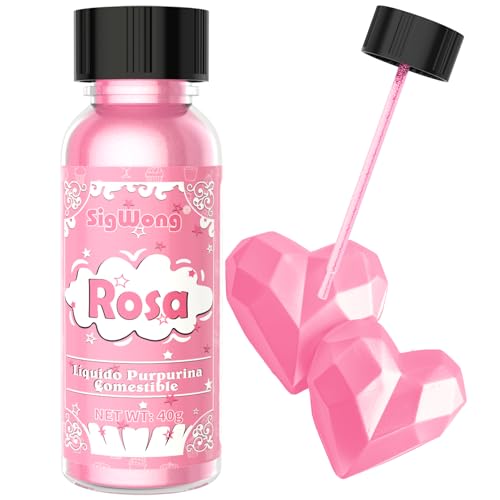 Purpurina Comestible Pintura, 40g Purpurina Colorante Alimentario para Reposteria, Liquido Purpurina Comestible Sprinkle para Cocteles Decoración De Pasteles, Hornear, Macarrones, Bebidas-Rosa
