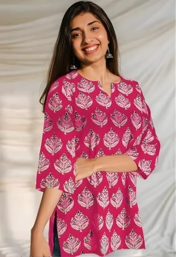 Image of Women's Short Kurti in TopsTunic Rayon Cotton Blend | Ladies Ethnic Tunic