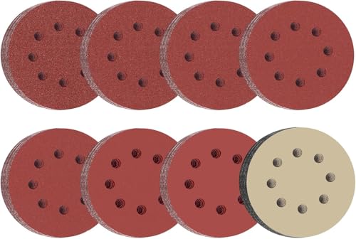 HWXINIE ディスクペーパー 125mm ランダムサンダー ペーパー 8穴 丸型 サンディングディスク マジック式 (#240#400#600#800#1000#1500#2000#3000 × 各5枚),電動サンダー用サンドペーパー (41枚入)