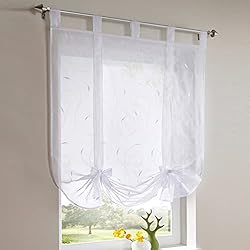 Estor Paqueto Visillo Estor con bordado, cortinas cortas para ventanas, cocina, salón, dormitorio (blanco, 120 x 140 cm)