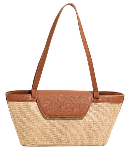 Long Straw Woven Large Capacity Tote Bag Patchwork Underarm Bag Commuter Travel Shoulder Bags for Women 2025